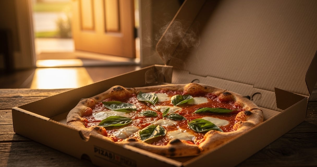 Pizza margherita fraichement livree dans un carton a Saint-Maur-des-Fosses