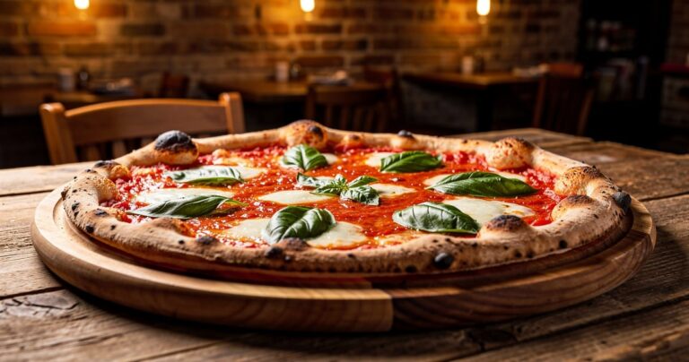 Pizza margherita italienne servie dans une pizzeria de Noisy-le-Grand