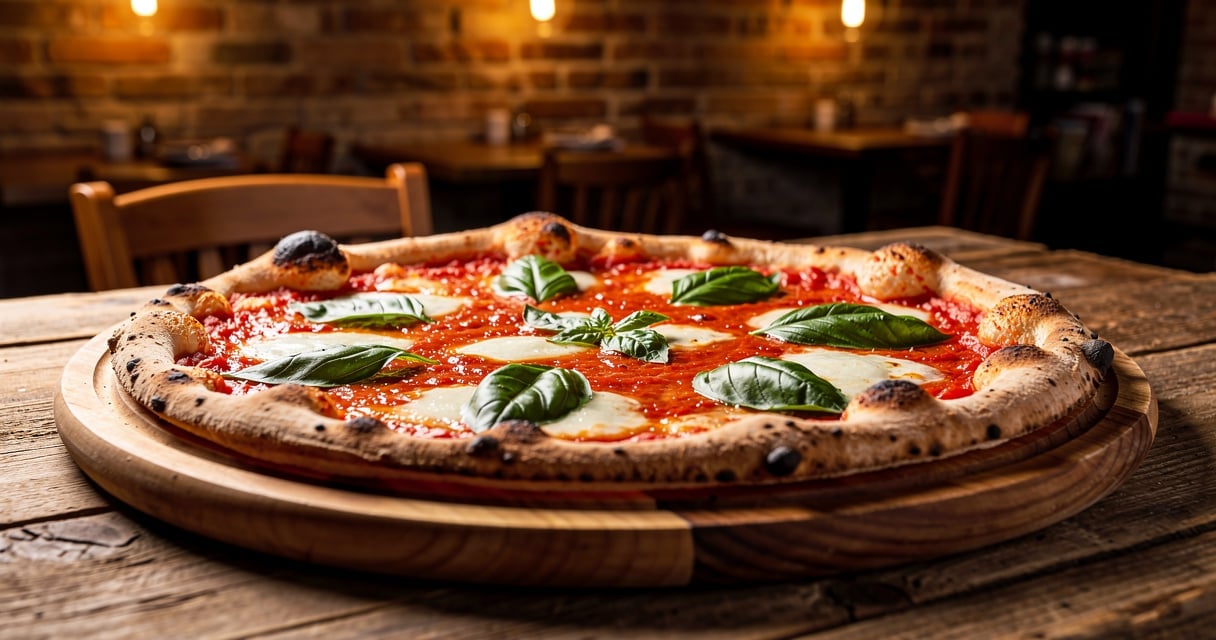 Pizza margherita italienne servie dans une pizzeria de Noisy-le-Grand
